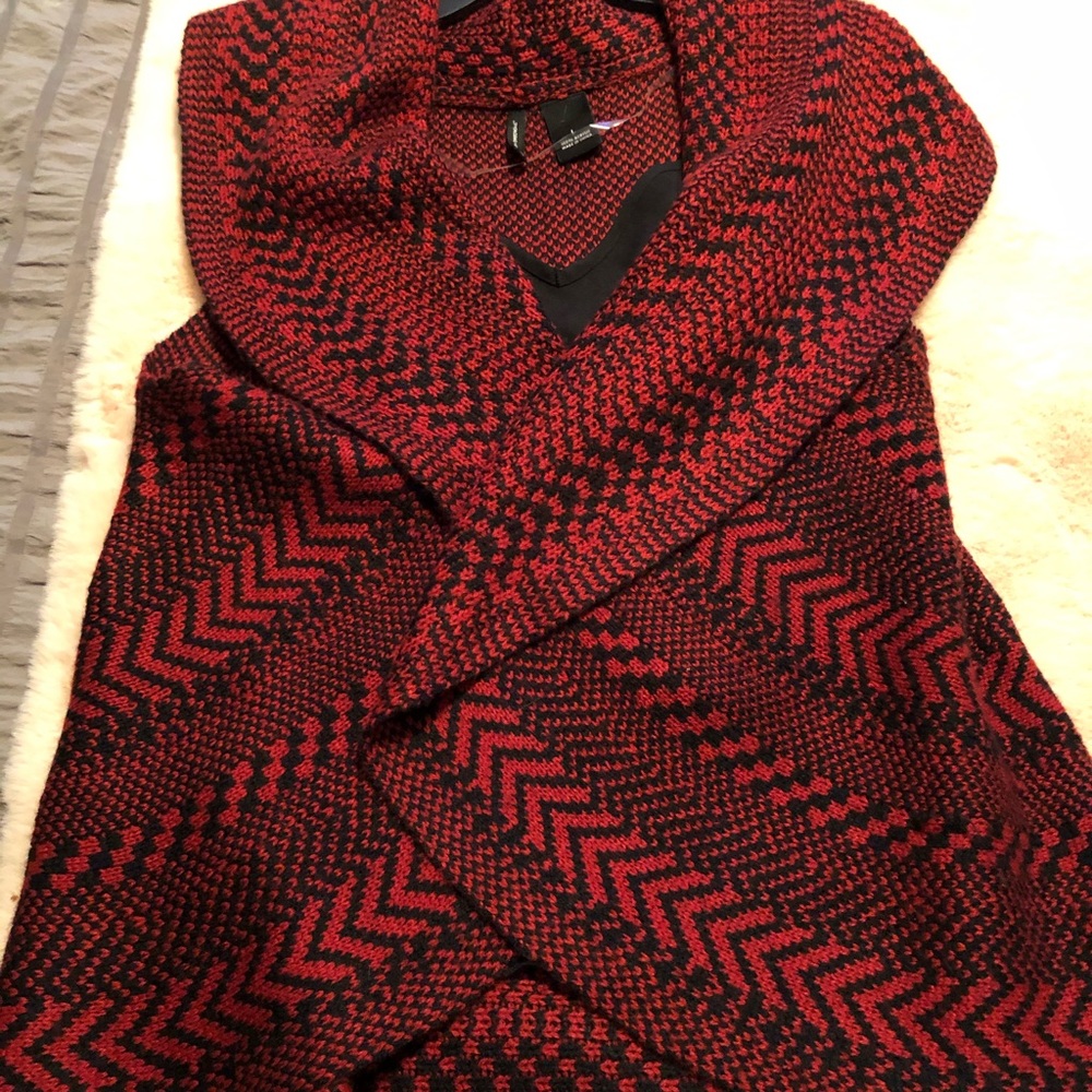 Crocheted wrap vest. Red & black Large